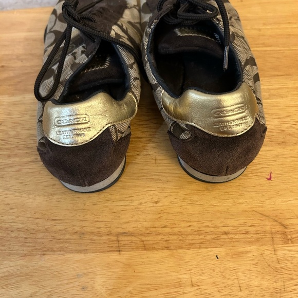 Coach Signature Katelyn Brown and Gold Lace-Up Sneakers - Picture 4 of 7